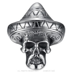 Anello messicano Sombrero Biker Skull Acciaio inossidabile Argento IM#23288