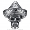 Mexican Ring Sombrero Biker Skull Stainless Steel Silver IM#23288