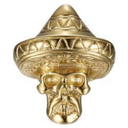 Anillo motero mexicano Sombrero Skull Acero inoxidable Oro IM#23301