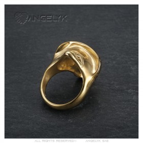 Anillo motero mexicano Sombrero Skull Acero inoxidable Oro IM#23304