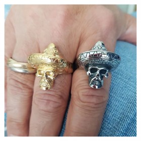 Anello biker messicano Sombrero Skull Acciaio inossidabile Oro IM#23305