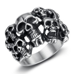 Men's Biker Ring Skull Multi Skull Stainless Steel Silver IM#23315
