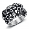 Bague homme biker Crâne Multi tête de mort Acier inoxydable Argent   IM#23315