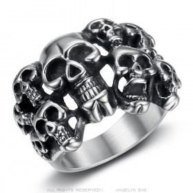 Men's Biker Ring Skull Multi Skull Stainless Steel Silver IM#23316