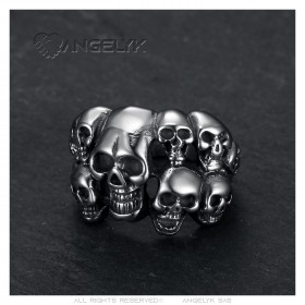 Anello biker da uomo Cranio Multi Cranio in acciaio inossidabile Argento IM#23317