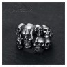 Bague homme biker Crâne Multi tête de mort Acier inoxydable Argent   IM#23317