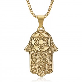 Collana mano di Fatma Stella di Davide Acciaio inossidabile Catena d'oro IM#23329