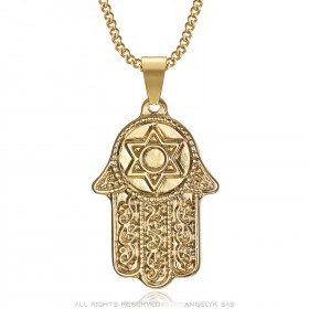 Collier main de fatma Acier inoxydable Or avec Chaîne 55cm  IM#23330