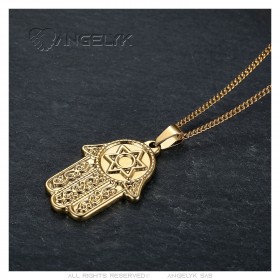 Collier main de fatma Acier inoxydable Or avec Chaîne 55cm  IM#23331