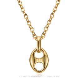 Pendentif grain de café 9mm Acier inoxydable Or Chaîne  IM#23342