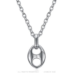 Coffee Bean Pendant 9mm Stainless Steel Silver Chain IM#23354