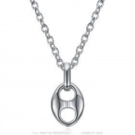 Coffee Bean Pendant 9mm Stainless Steel Silver Chain IM#23354