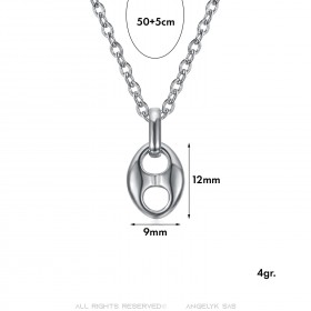 Pendentif grain de café 9mm Acier inoxydable Argent Chaîne  IM#23355