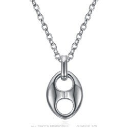 Coffee Bean Pendant 11mm Stainless Steel Silver Chain IM#23360