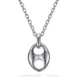 Pendentif grain de café 11mm Acier inoxydable Argent Chaîne  IM#23360