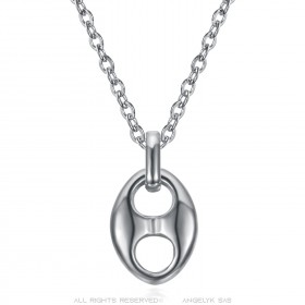 Coffee Bean Pendant 11mm Stainless Steel Silver Chain IM#23360
