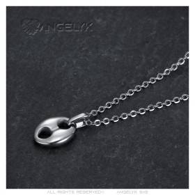 Pendentif grain de café 11mm Acier inoxydable Argent Chaîne  IM#23362