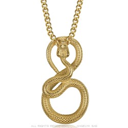 Collar serpiente oro Acero inoxidable Colgante hombre mujer IM#23366
