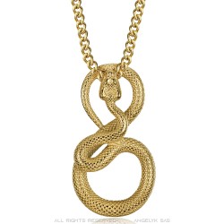 Collier serpent or Acier inoxydable Pendentif homme femme  IM#23366