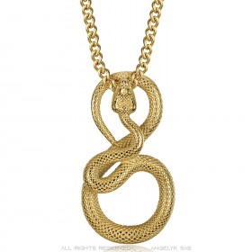 Collar serpiente oro Acero inoxidable Colgante hombre mujer IM#23366