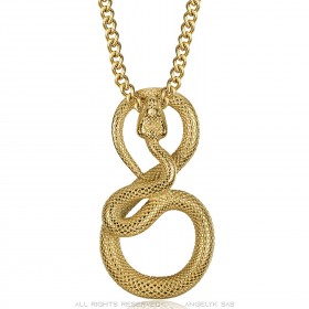 Collier serpent or Acier inoxydable Pendentif homme femme  IM#23366