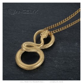 Collier serpent or Acier inoxydable Pendentif homme femme  IM#23367