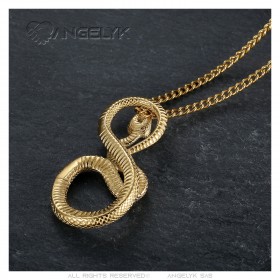 Collar serpiente oro Acero inoxidable Colgante hombre mujer IM#23368