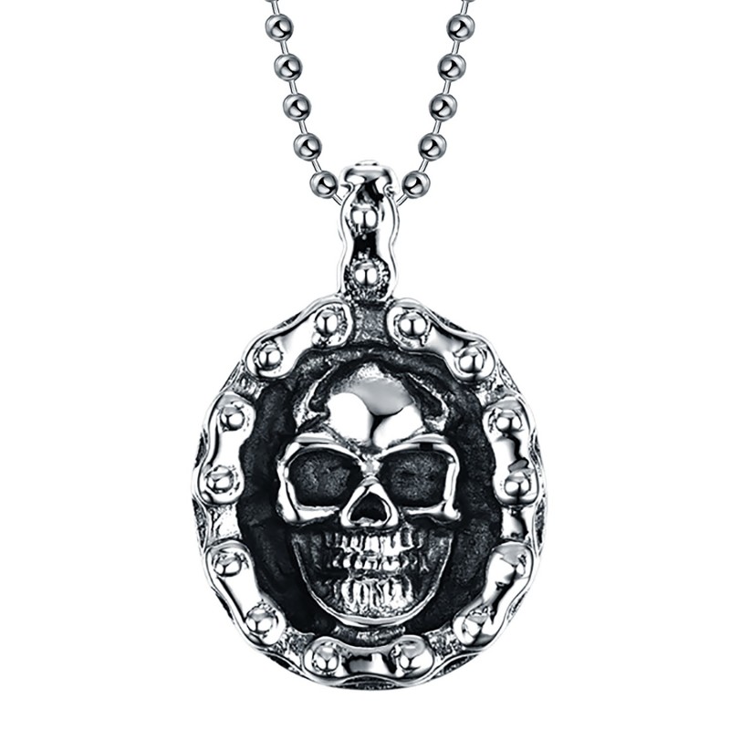 Biker Skull moto catena acciaio ciondolo uomo IM#23372