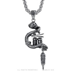 Biker Skull Stainless Steel Tattoo Machine Pendant IM#23393