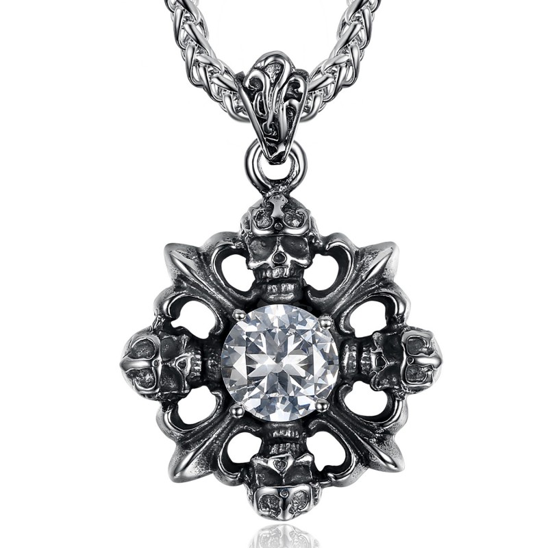 Pendentif gothique Biker Templier Fleur de Lys Acier inoxydable  IM#23404