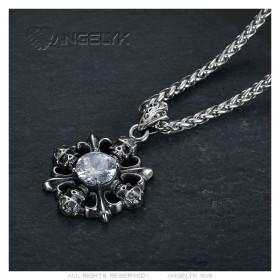 Pendentif gothique Biker Templier Fleur de Lys Acier inoxydable  IM#23406