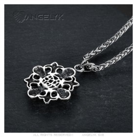 Pendentif gothique Biker Templier Fleur de Lys Acier inoxydable  IM#23407