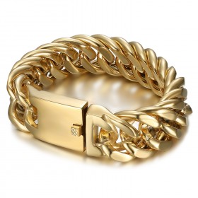 Pulsera grande Gourmette Hombres Acero inoxidable Oro IM#23416