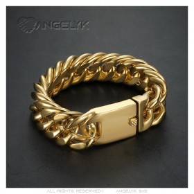 Pulsera Grande Gourmette Hombres Acero Inoxidable Oro IM#23418