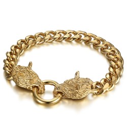Men's Viking Wolf Bracelet Curb Stainless Steel Gold IM#23430