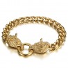 Men's Viking Wolf Bracelet Curb Stainless Steel Gold IM#23430
