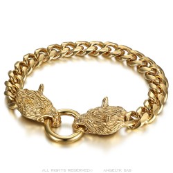 Bracelet viking loup Homme Gourmette Acier inoxydable Or  IM#23431