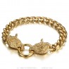 Men's Viking Wolf Bracelet Curb Stainless Steel Gold IM#23431