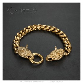 Pulsera de hombre Viking Wolf Acero inoxidable Oro IM#23432