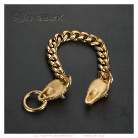 Men's Viking Wolf Bracelet Curb Stainless Steel Gold IM#23433