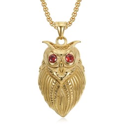 Gold Owl Pendant Stainless Steel Red Eyes IM#23437