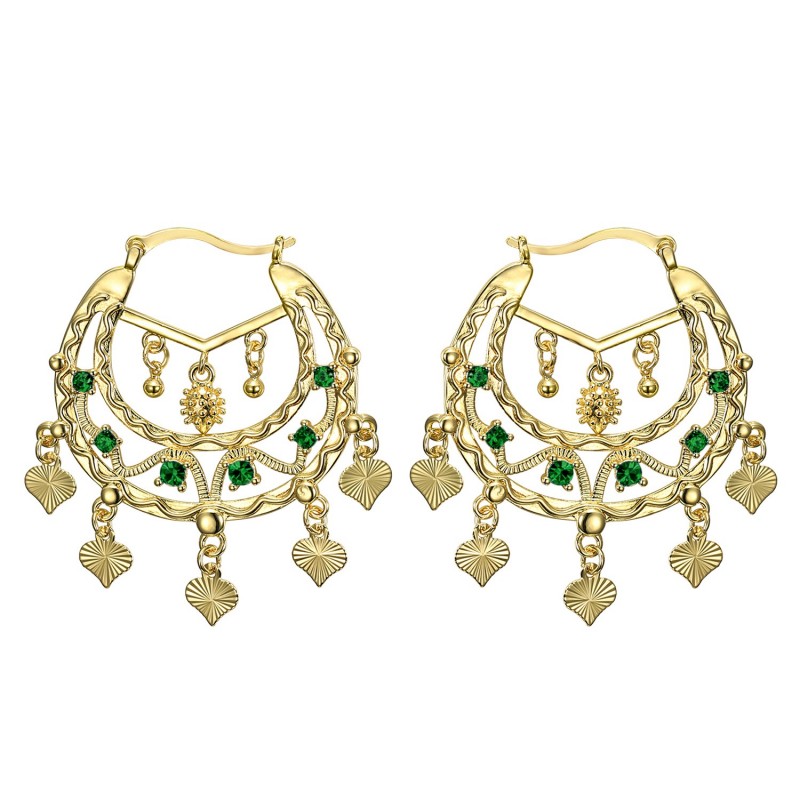 Boucles d'oreilles Savoyardes Niglo Femme Gitane Or Emeraude  IM#23449