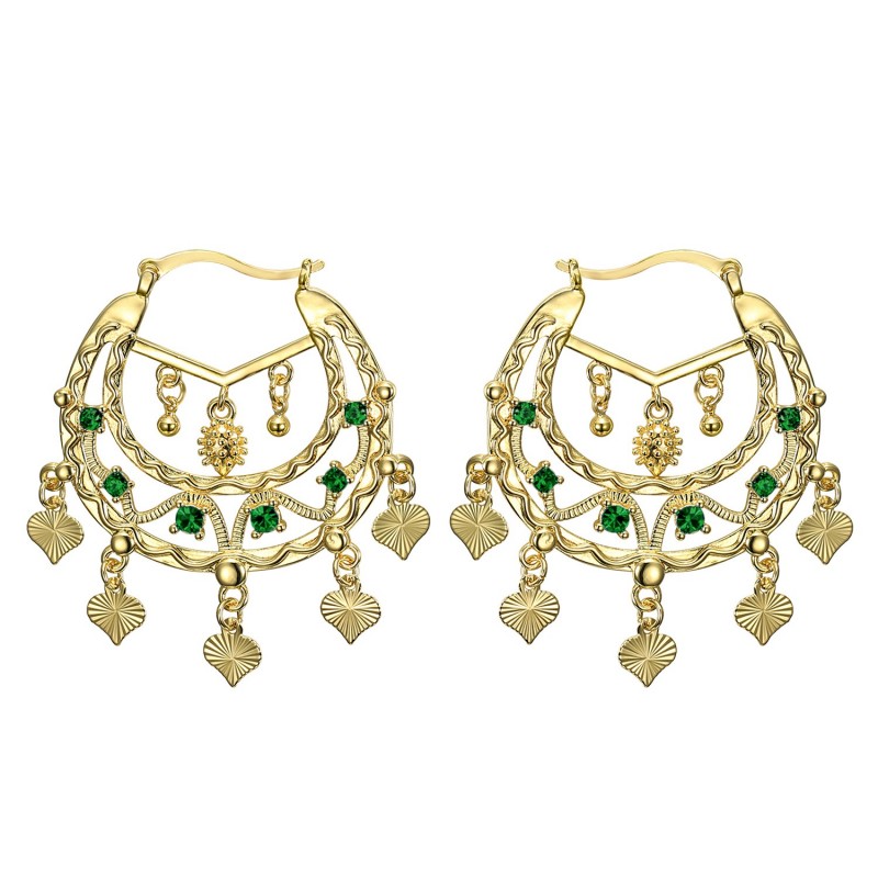 Niglo Women's Savoyard Earrings Gitane Emerald Gold IM#23449