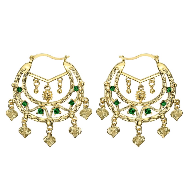 Niglo Women's Savoyard Earrings Gitane Emerald Gold IM#23449