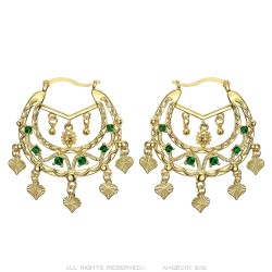Boucles d'oreilles Savoyardes Niglo Femme Gitane Or Emeraude  IM#23450