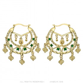 Boucles d'oreilles Savoyardes Niglo Femme Gitane Or Emeraude  IM#23450