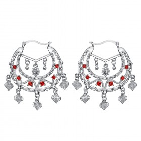 Boucles d'oreilles Savoyardes Niglo Femme Gitane Argent Rubis  IM#23455