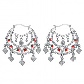 Niglo Women's Gitane Silver Ruby Savoyard Earrings IM#23455