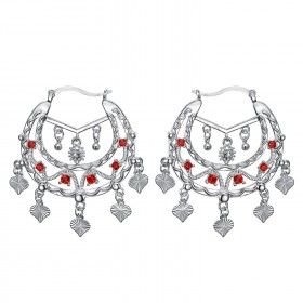 Niglo Women's Gitane Silver Ruby Savoyard Earrings IM#23455