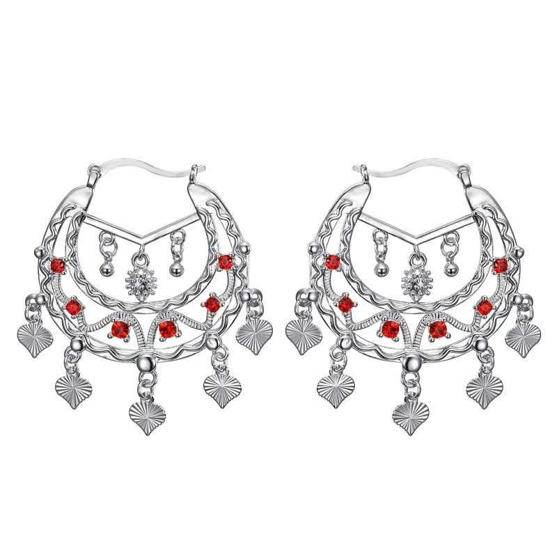 Boucles d'oreilles Savoyardes Niglo Femme Gitane Argent Rubis  IM#23455